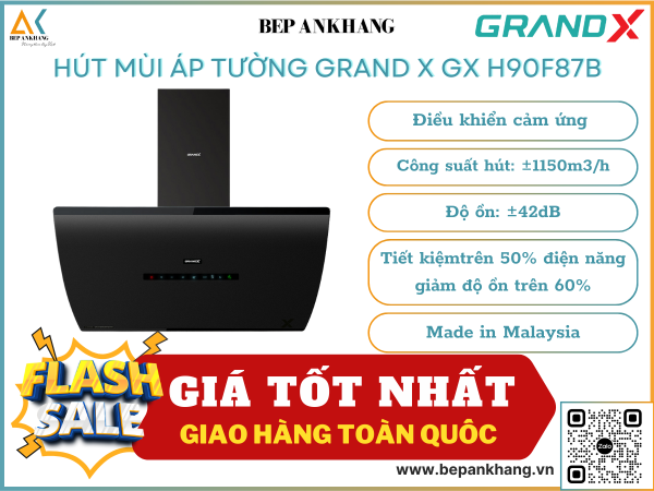 Hút mùi áp tường Grand X GX H90F87B - Made in Malaysia